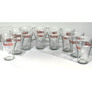 Vintage 6 Ounce Coca-Cola Glasses Red Lettering Logos 5" Tall Set Of 8